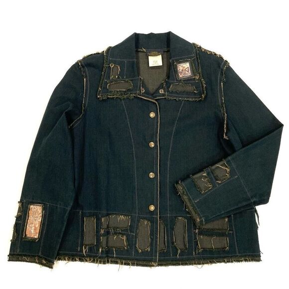 New✨ LINDA LUNDSTROM Distressed Denim Jacket - Picture 1 of 10